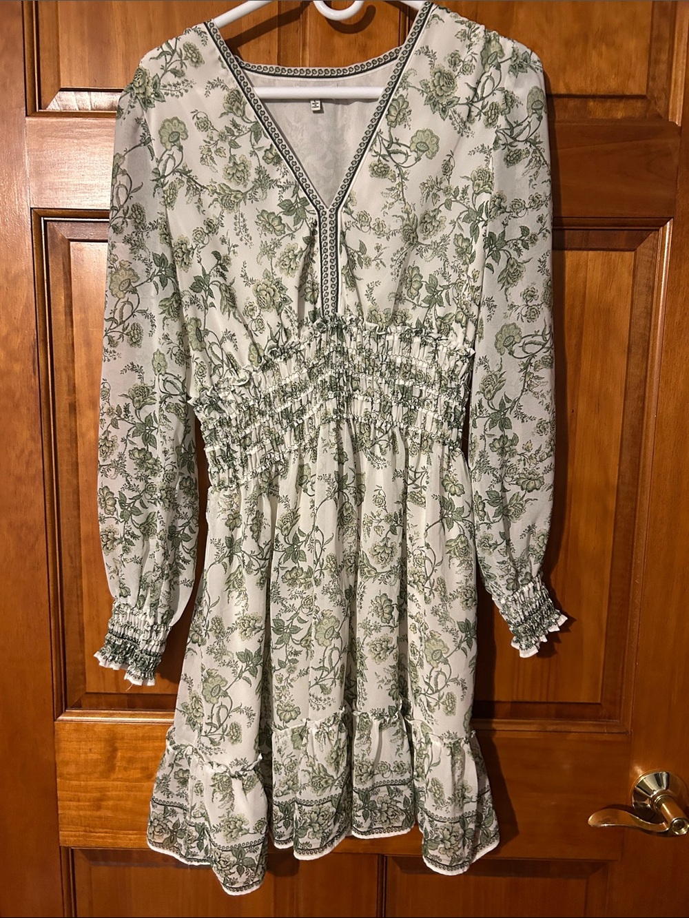 Max Studio White Dress with Green Floral Print